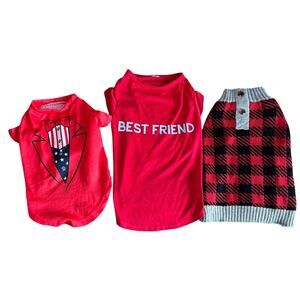 Dog Sweater and Two Shirts Red Small Pets Lot